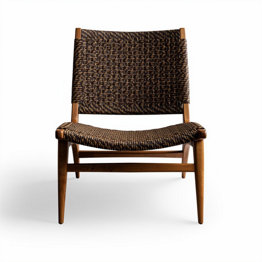 Chaise en bois avec assise en tissage marron dimensions 45 x 60 x 75cm