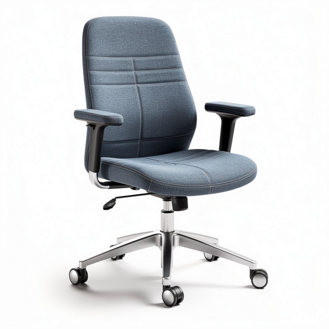 Chaise de bureau en tissu bleu avec accoudoirs et roulettes 55 x 55 x 100cm