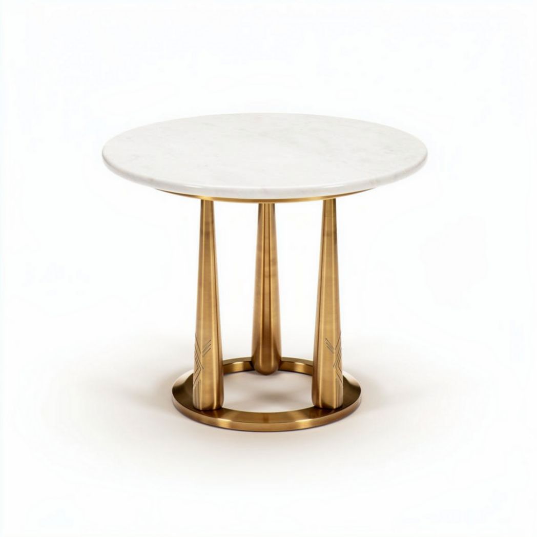 Table ronde en marbre blanc avec pieds en métal doré 60 x 60 x 75cm