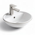 Lavabo rond en céramique blanche avec robinet en acier inoxydable 40 x 40 x 15cm