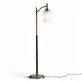 Lampe sur pied en métal brun avec abat-jour en verre blanc 30 x 30 x 150cm