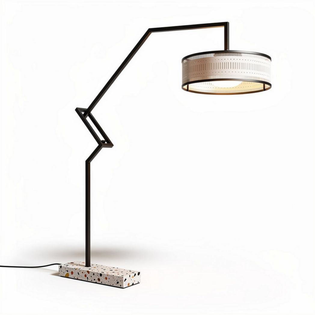 Lampe en métal noir avec abat-jour en lin blanc 80 x 30 x 150cm