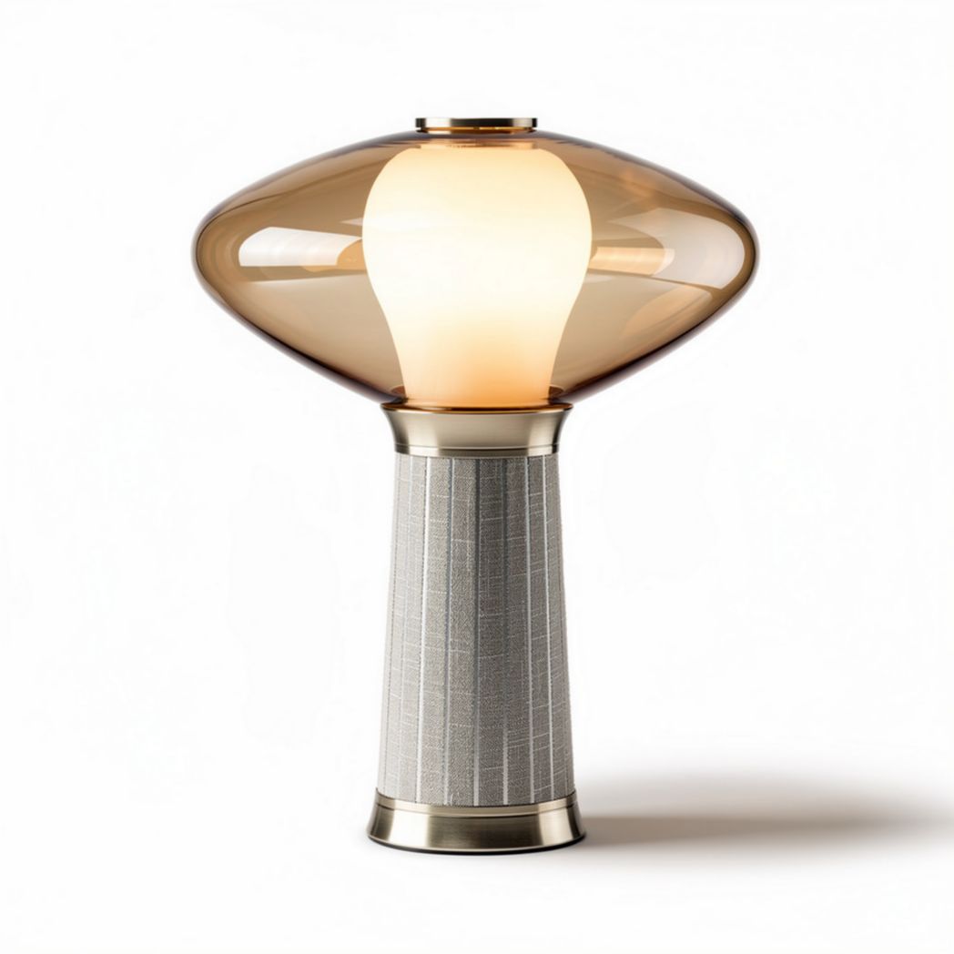 Lampe de table en verre ambré et base en métal gris 30 x 30 x 45cm