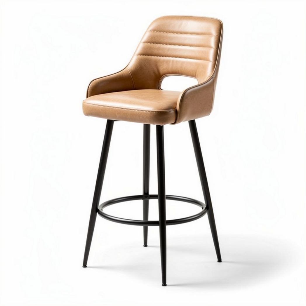 Tabouret de bar en simili cuir marron avec pied en métal noir hauteur 100cm