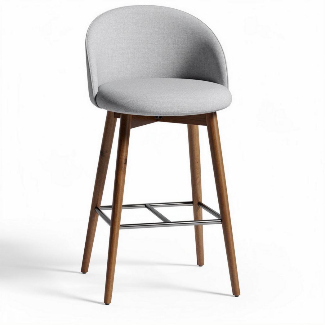 Tabouret de bar en tissu gris avec pieds en bois 40 x 40 x 100 cm