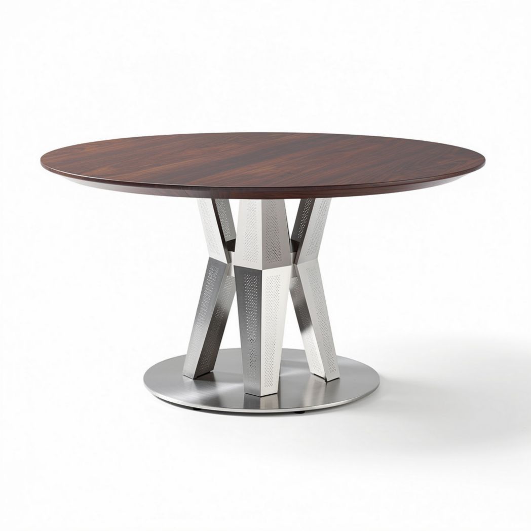 Table ronde en bois et métal 120 x 120 x 75 cm pour salle à manger