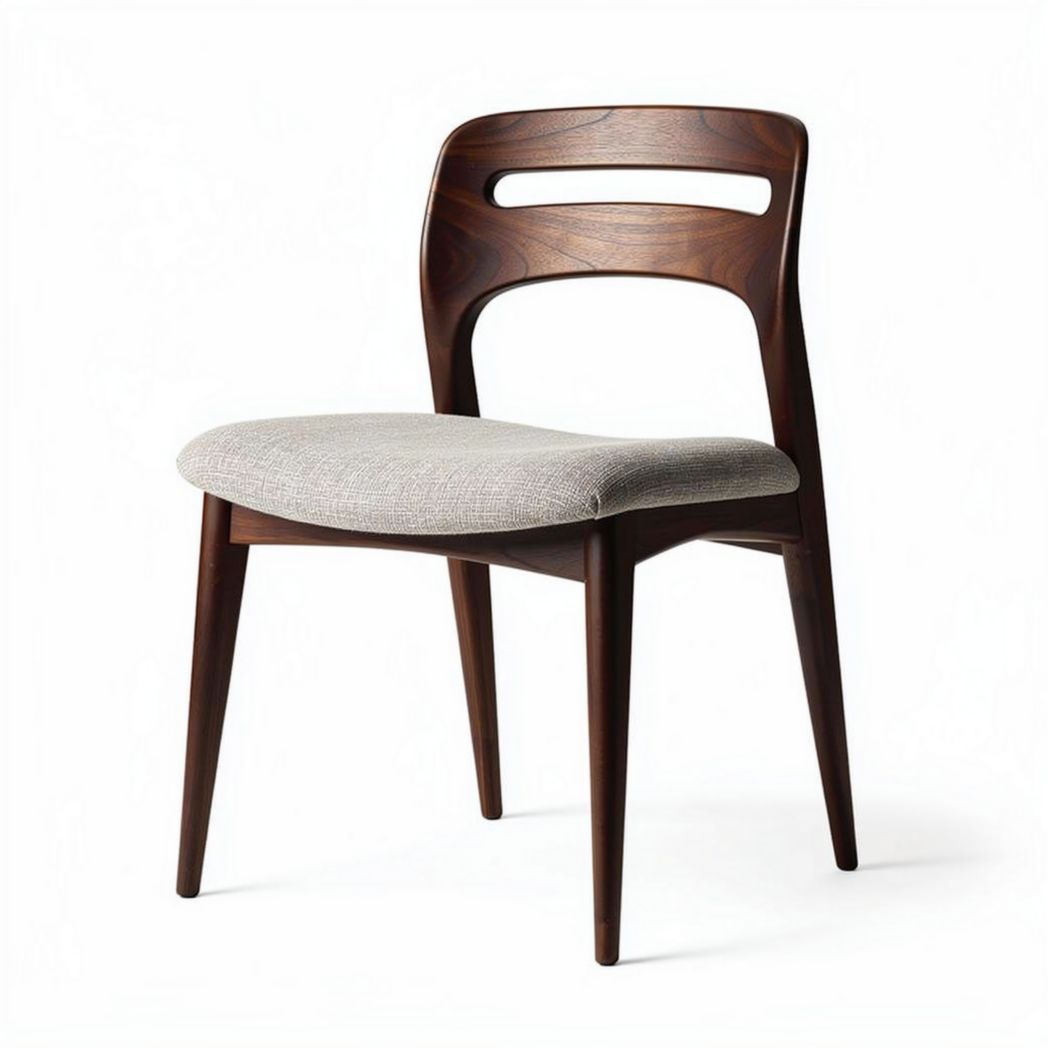 Chaise en bois foncé avec assise en tissu gris dimensions 45 x 85 x 45 cm